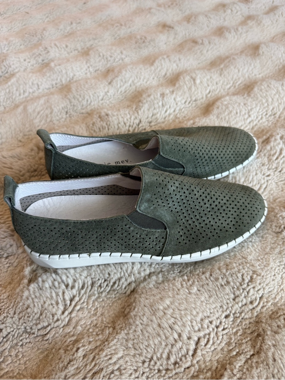 bernie mev. Olive Green Perforated Slip-On Loafers